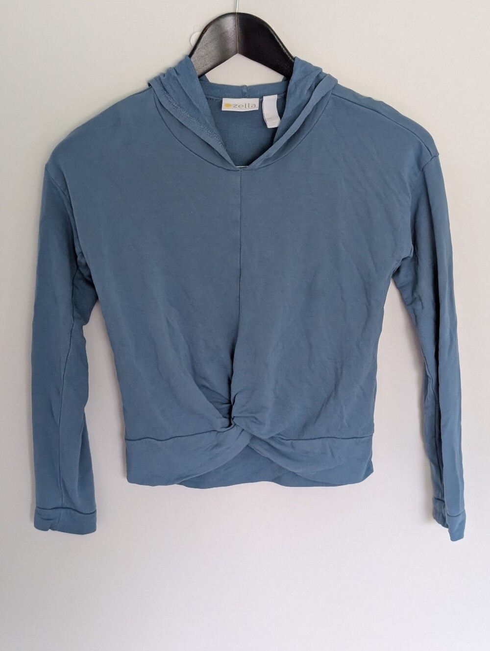 Zella Girl Blue Twist-Front Long Sleeve Hoodie - Girls Size S (7/8)